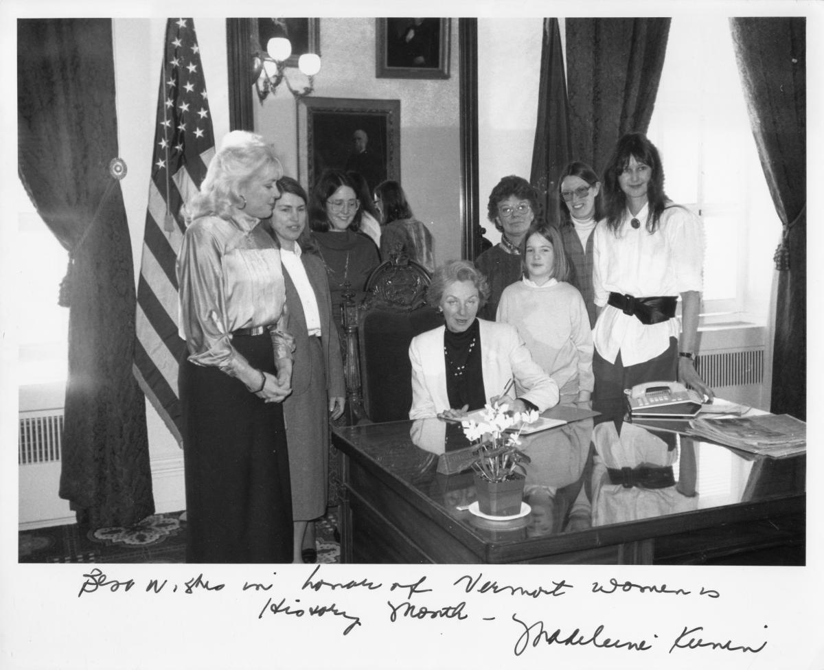 Signed by Madeleine Kunin: Best wishes in honor of Vermont Women's History Month